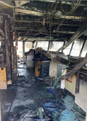 Fire damage to the S-Trust tanker bridge. Source of pic US Coast Guard in the official public report.